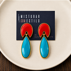 Brinco Orla Gota - Terracota com Turquesa
