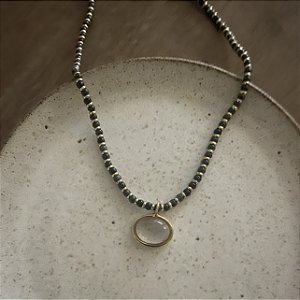 Colar Pedras Naturais Com Pingente Oval - Verde Degradê / Transparente