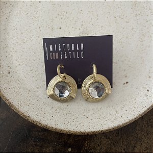 Brinco Petra Redondo - Cristal - Dourado - Fosco