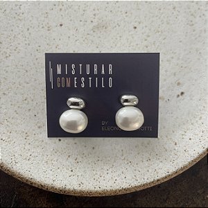 Brinco Pérola Deitada - M - Ródio