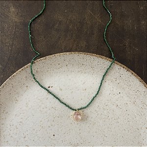 Colar Orla Cristais Verde - Pingente Kunzita