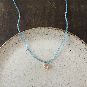 Colar Orla Cristais Turquesa - Pingente Kunzita