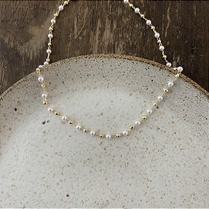 Choker Pérolas e Esferas - Dourado