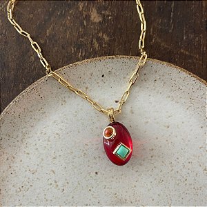 Colar Corrente Cartier Pingente Orla - Vermelho