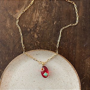 Colar Corrente Cartier Pingente Orla - Vermelho