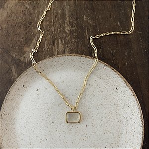 Colar Corrente Retangular Com Pingente Retangular - Transparente