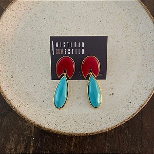 Brinco Orla Gota - Marsala com Turquesa