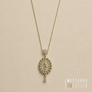 Colar N. S. Das Graças Flor e Esferas - Dourado