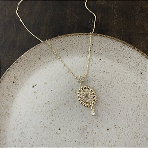 Colar N. S. Das Graças Flor e Esferas  - Dourado
