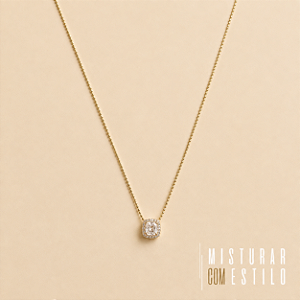Colar Mini Quadrado Zircônias - Dourado
