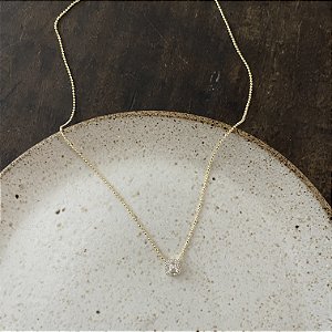 Colar Mini Quadrado Zircônias - Dourado