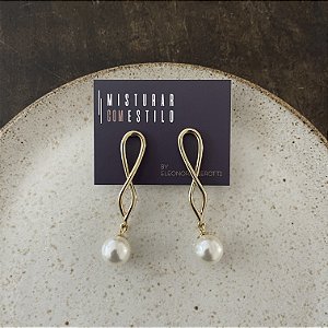 Brinco Lumière Infinito com Pérola - Dourado Brilho