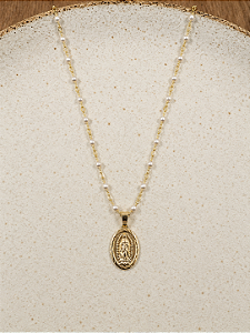 Colar Pérolas Medalha N. S. de Guadalupe
