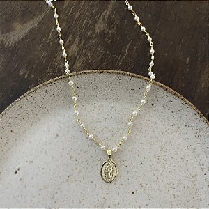 Colar Pérolas Medalha N. S. de Guadalupe