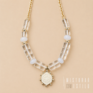 Colar Boho Medalha - Cristal