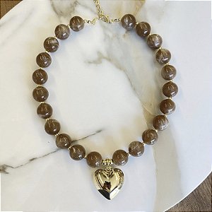 Colar Boho Coração - Doce de Leite