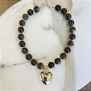 Colar Boho Coração - Café