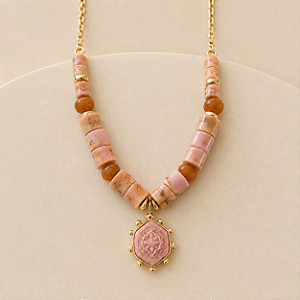 Colar Boho Medalha - Salmão