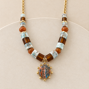 Colar Boho Medalha - Turquesa com Tartaruga