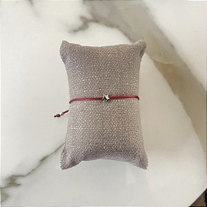 Pulseira de Seda Estrela - Ródio - Vermelho