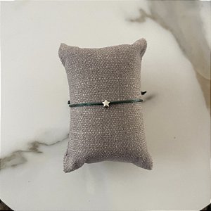 Pulseira de Seda Estrela - Ródio - Verde