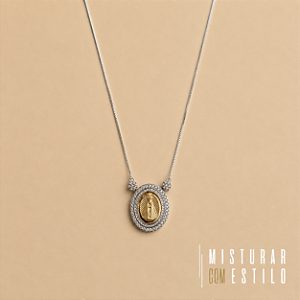 Colar N. S. de Aparecida - Ródio com Dourado