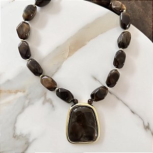 Colar Boho Pedras Max Orgânico - Café