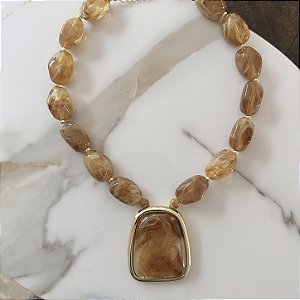 Colar Boho Pedras Max Orgânico - Caramelo