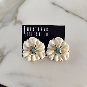 Brinco Orla Flor - Off - Turquesa