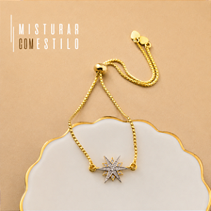 Pulseira Ajustável Estrela de Oito Pontas - Bicolor