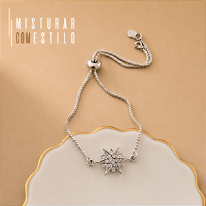 Pulseira Ajustável Estrela de Oito Pontas - Ródio