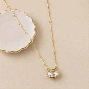 Colar Cristal Oval Longo - Dourado