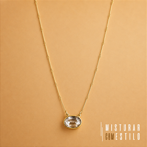 Colar Cristal Oval Longo - Dourado