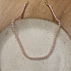 Colar Pedras Naturais Infantil - P - Rosa Bebê Degradê