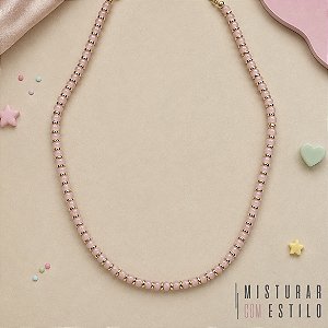 Colar Pedras Naturais Infantil - P - Rosa Bebê Degradê