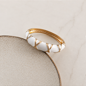 Bracelete Orla Esmaltado Trama Dourada - Branco