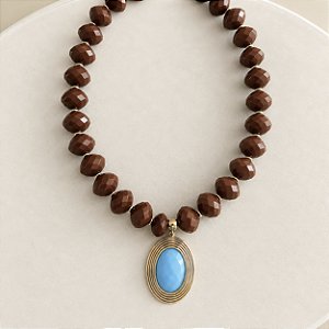 Colar Boho Helena - Café com Turquesa