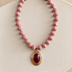 Colar Boho Helena - Rosa com Marsala