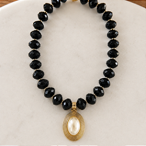 Colar Boho Helena - Preto com Pérola