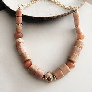 Colar Boho Cilindros - Salmão