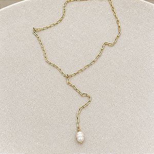 Colar Gravata Gota De Perola