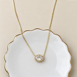 Colar Solitário Oval - M - Cristal - Afeto