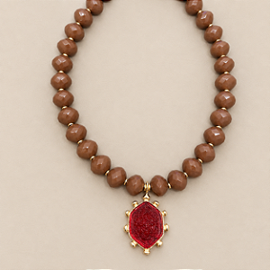 Colar Boho Disco Medalhão - Café com Vermelho