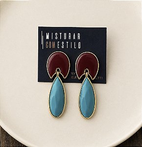 Brinco Orla Gota - Bordô com Turquesa