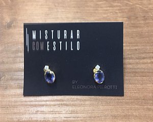 Brinco Oval com ponto de Zircônia - P - Ametista