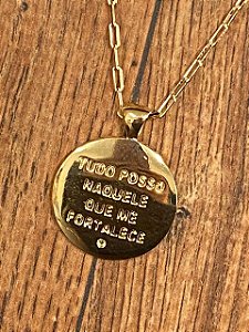 Colar com Medalha "Tudo Posso" corrente Cartier Fina - Dourado