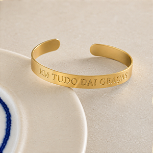 Bracelete Frase - ''Em Tudo Dai Graças'' - Dourado