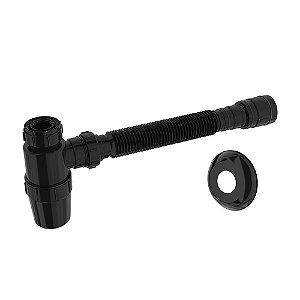 Sifão Copo Cromado Extensivo Flexível Lavatório Preto Blukit