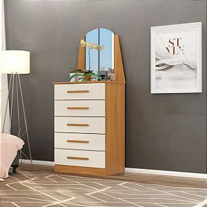 COMODA ALBATROZ VENEZA 5 GVS ESPELHO 308176 CARVALHO GRIFE/OFF WHITE
