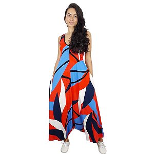 Vestido Macacão Saruel Longo Decote V Slim e Plus Size